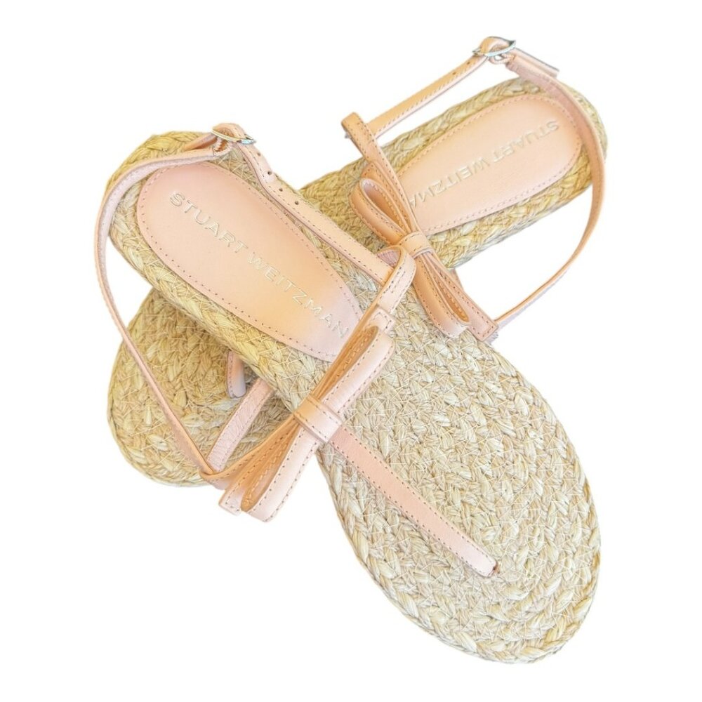 Stuart Weitzman Blush Pink Leather Bow Espadrille Sandals 7.5 | NWT